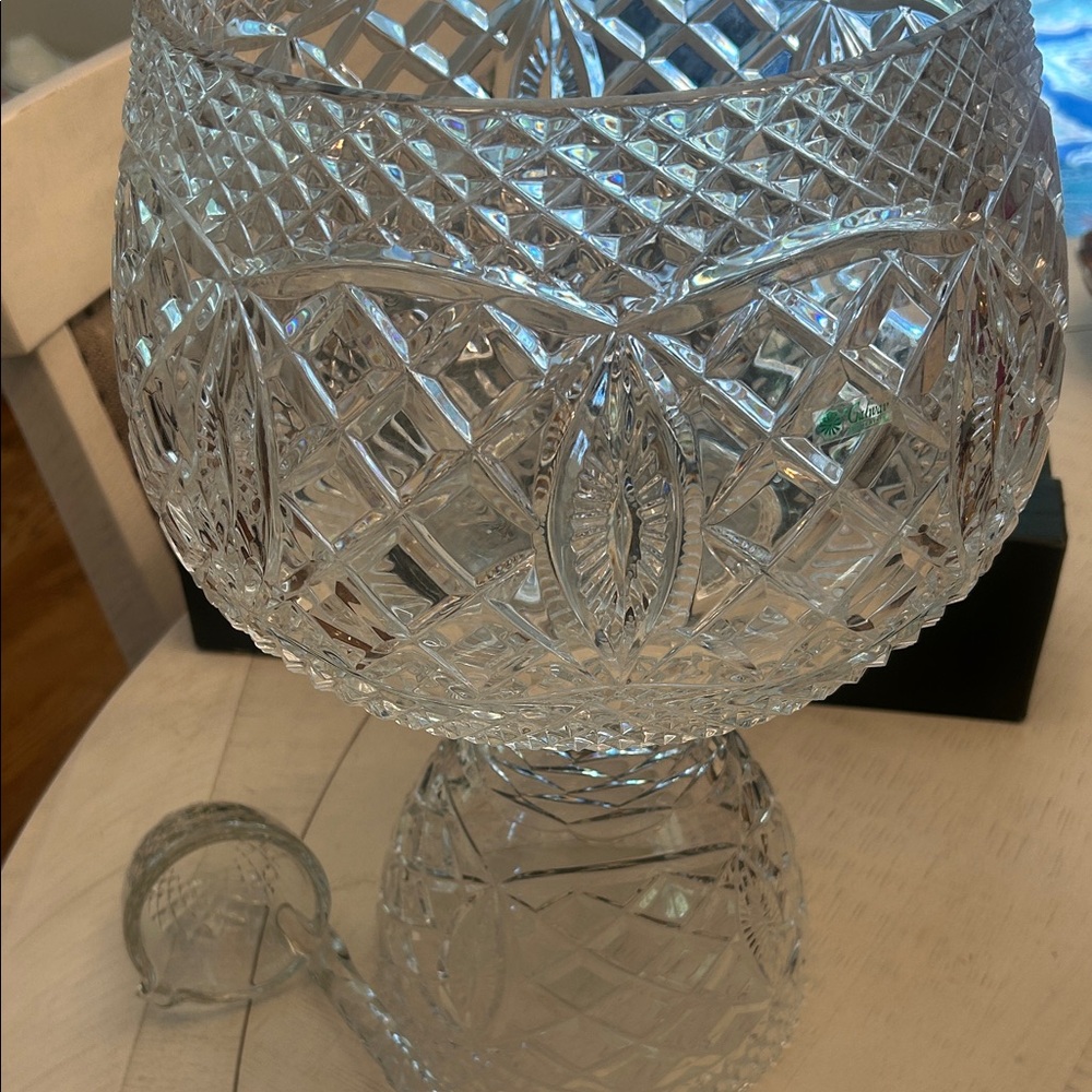 Galway Irish Crystal punch bowl with 6 Leah cups and ladle.